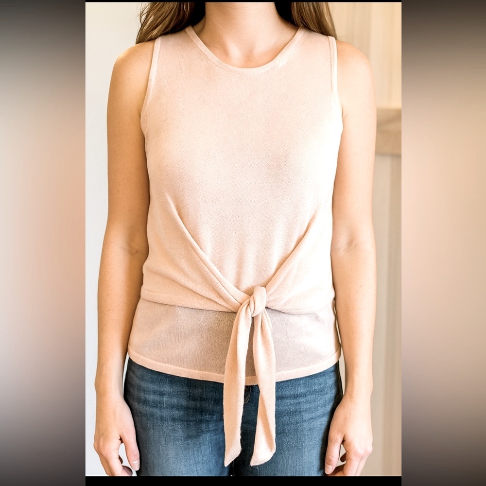 Lovestitch Tie Front Sleeveless Sweater Feminine | Blush Pink Women’s Sz-S
